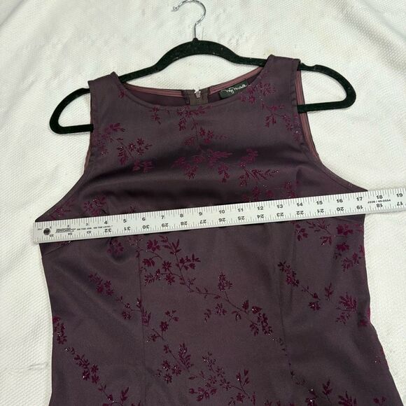 90’s Y2K Dark Plum Glitter Velvet Floral Print Mini Cocktail Dress - Picture 6 of 9